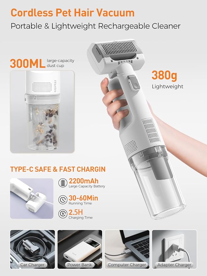 Dog Vacuum for Shedding Grooming, Pet Grooming Vacuum for Dogs, Cat Grooming Supplies, Vacuum Pet Hair Remover Tool with Slicker Deshedding Dog Brush for Shedding Dematting Comb Kit
