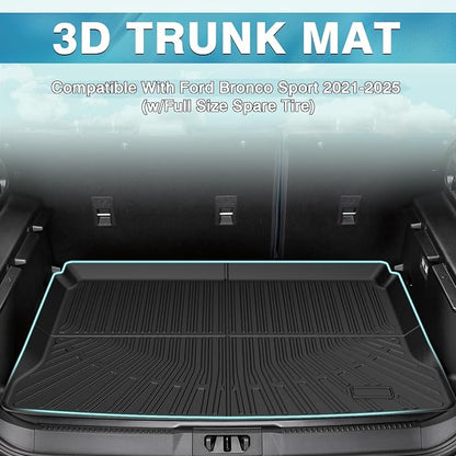 Mixsuper Cargo Liner for Ford Bronco Sport 2021-2026 (w/Full Size Spare Tire), Trunk Mat for Bronco Sport Accessories Cargo Mat Rear Trunk Liner Black