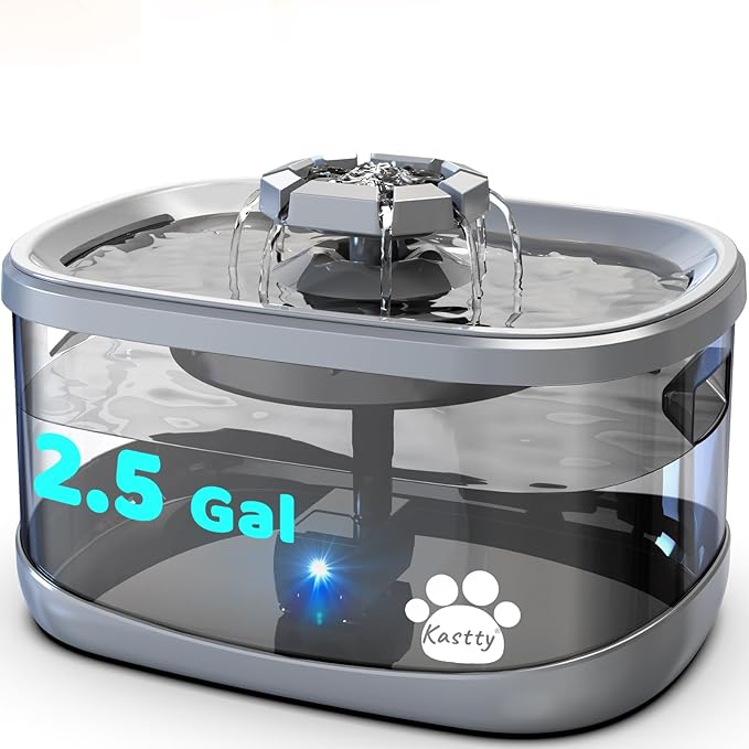 Kastty 2.5Gal/9.5L Dog Water Fountain Extra Large Pet Water Fountain 3 Flow Modes Cat Water Fountain Larger Filter Filtration& Smart LED Pump& Safe Touch, BPA-Free, Quiet for Large Dogs Pets FS68