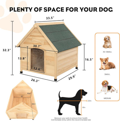 Solid Wood Dog House Comfortable Outdoor Shelter for Medium-Sized and Smaller Dog Sturdy, Durable and Easy to Clean,Can DIY,33.5’’D×30.7’’W×32.3’’H