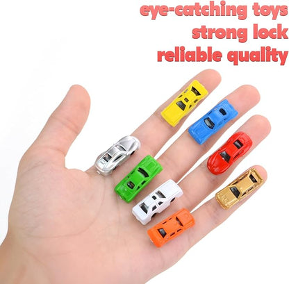 Racing Car Toys in Capsules - 50 Pcs - 1.1 Inch Plastic Capsules with Mini Racing Cars Toys for Kids inside - Bulk Easter Basket Stuffers Classroom Prizes