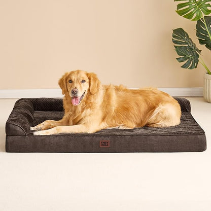 EHEYCIGA XXL Dog Bed Memory Foam, Orthopedic Giant Dog Bed Jumbo with Washable Removable Cover, Waterproof Pet Sofa Couch with Nonskid Bottom, 48x35x7.5, Brown | Washable Removable Cover, Waterproof Flat Pet Sofa Couch with Nonskid Bottom, 48x35x7.5