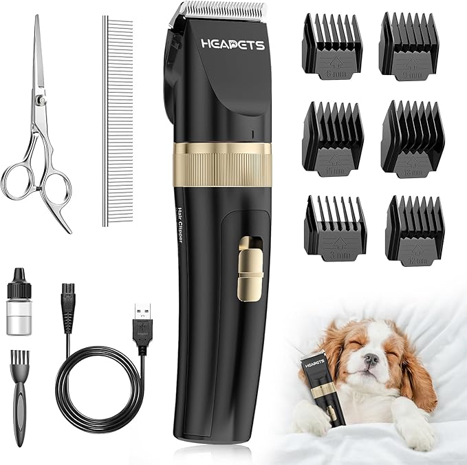 Dog Clippers for Grooming, Low Noise, Electric Quiet, Adjustable Clipper Comb, Rechargeable Cordless Dog Hair Clippers for Dogs Cats Pets, Black