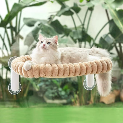 Sunhoo Cat Window Perch Bed Foldable Kitty Windowsill Hammock Shelf Seat Large Cats Suction Cup Indoor Kitten Window Sill Lounger with Soft Plush Cushion Machine Washable 21.26*11.8in (Light Camel, M)