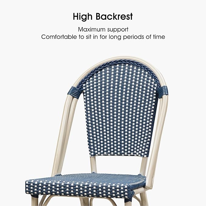 PURPLE LEAF French Counter Height Bar Stool Set of 4 25" White Print Finish Patio Bar Chairs with Back Rattan Bar Chairs French Bistro Set for Kitchen Outdoor Counter Stool Royal Blue