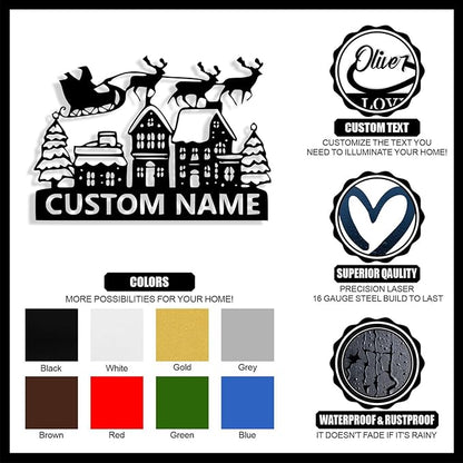 Personalized Christmas Metal Sign, Custom Name Metal Sign Wall Decor, Merry Christmas Tree Signs Outdoor Wall Decoration for Home Living Room, Bedroom, Office, Garden, Porch
