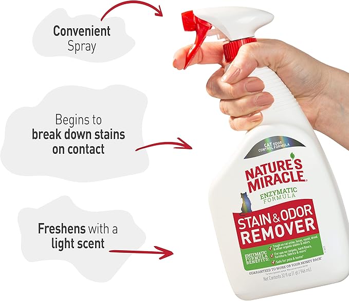 Nature's Miracle Stain and Odor Remover, Spot Stain and Pet Odor Eliminator, Enzymatic Formula, 32 Ounce Spray