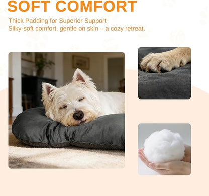 Washable Oval Medium Dog Bed, Silver-Tipped High-Resilience, Dark Gray | Non-Slip Bottom Prevents Sliding, Soft Plush Short Fur, Machine Washable, Ideal for Crates/Apartments/Cozy Nooks,29"x18"x2.8"