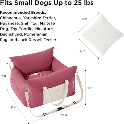 Lesure Small Dog Car Seat for Small Dogs - Waterproof Dog Booster Seat for Car with Storage Pockets and Clip-On Safety Leash and Thickened Memory Foam Filling, Pet Travel Carrier Bed Rose Red