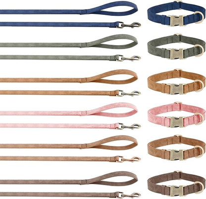 Genuine Leather Dog Collar - Adjustable Pet Collar with Quick Release Metal Buckle, Soft Skin Friendly Real Leather Collar for Small, Medium, Large Dogs (Brown Collar + Rope, M：Fit 12-20" Neck)