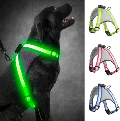 Visinite LED Dog Harness, USB Rechargeable Light Up Dog Vest, 2 Illuminate Modes Glow in The Dark Dog Harness, Adjustable Lighted Pet Harness Light for Night Walking Safety (Green, L)