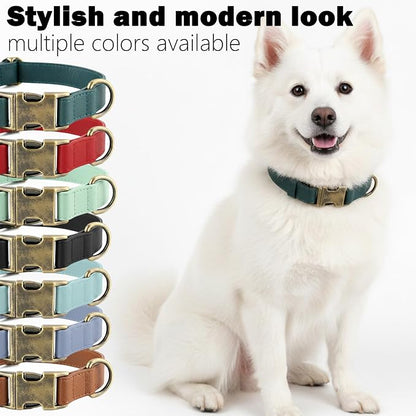 Silicone Dog Collar and Leash Set, Waterproof & Odor-Proof Puppy Collar for Small Dogs, Soft Flexible Leather-Look Dog Collars, Durable Thick Adjustable Pet Collar (Red, Large (16-24.5" Neck))