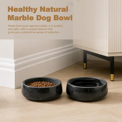 Karibiber Black Marble Dog Bowl, 3.5lbs Non Slip Heavy Dogs Food Bowl, Large Weighted Water Bowls for Medium Dogs, Natural Stone Pet Bowl, Holds 4.5 Cups