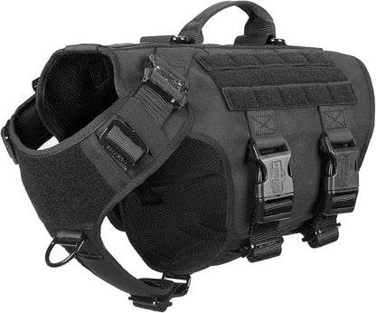 ICEFANG No Pull Tactical Dog Harness for X-Large Dogs,Adjustable Dog Vest | Control Handle,MOLLE Panel,Front Hook,3 Leash Clips,Soft Padded,for walking training,Black,X-Large