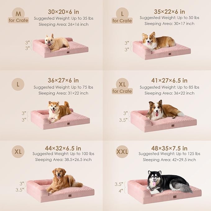 EHEYCIGA Extra Large Dog Bed Othorpedic, Memory Foam XL Dog Bed with Washable Removable Cover, Waterproof Pet Sofa Couch XLarge Size Dogs with Nonskid Bottom, 44x32x6.5, Pink | Washable Removable Cover, Waterproof Flat Pet Sofa Couch with Nonskid Botto...