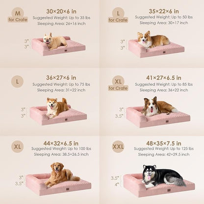 EHEYCIGA Memory Foam Dog Bed Large Size Dogs, Orthopedic Dog Bed Large with Washable Removable Cover, Waterproof Pet Sofa Couch with Nonskid Bottom, 36x27x6, Pink | Washable Removable Cover, Waterproof Flat Pet Sofa Couch with Nonskid Bottom, 36x27x6