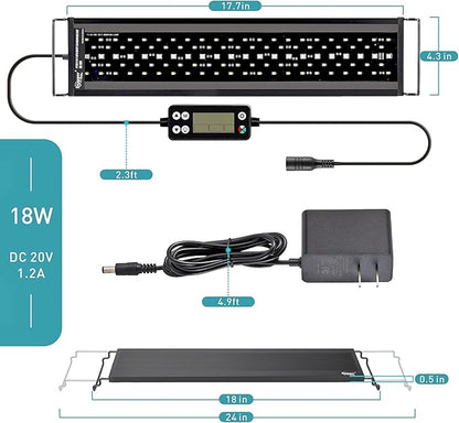 hygger Auto On Off LED Aquarium Light, Full Spectrum Fish Tank Light with LCD Monitor, 24/7 Lighting Cycle, 7 Colors, Adjustable Timer, IP68 Waterproof, 3 Modes for 18"-24" Freshwater Planted Tank