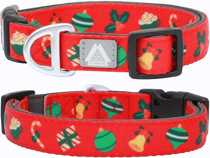 Christmas Dog Collar, Cute Holiday Red Collars for Girl & Boy, Reflective,Soft Padded Neoprene,Fully Adjustable,Durable & Lightweight Medium Dog Collar, (Christmas, M)