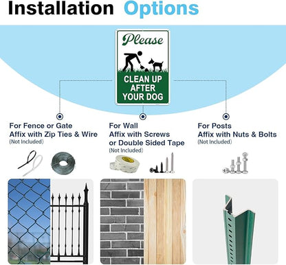 Clean Up After Your Dog Signs, 10x7in Optional Accessory Bundle, Please Pick Up Your Dog Poop, no poop signs for yard Keep Off Grass,4pc,zinclue