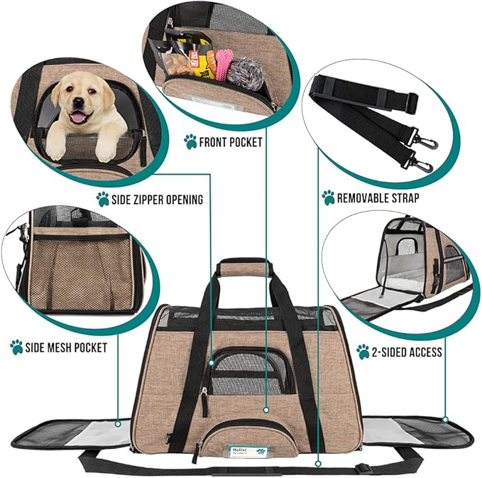PetAmi Airline Approved Pet Carrier for Cat, Soft Sided Dog Carrier for Small Dog, Cat Travel Supplies Accessories for Indoor Cat, Ventilated Pet Carrying Bag Medium Kitten Puppy, Large Heather Taupe