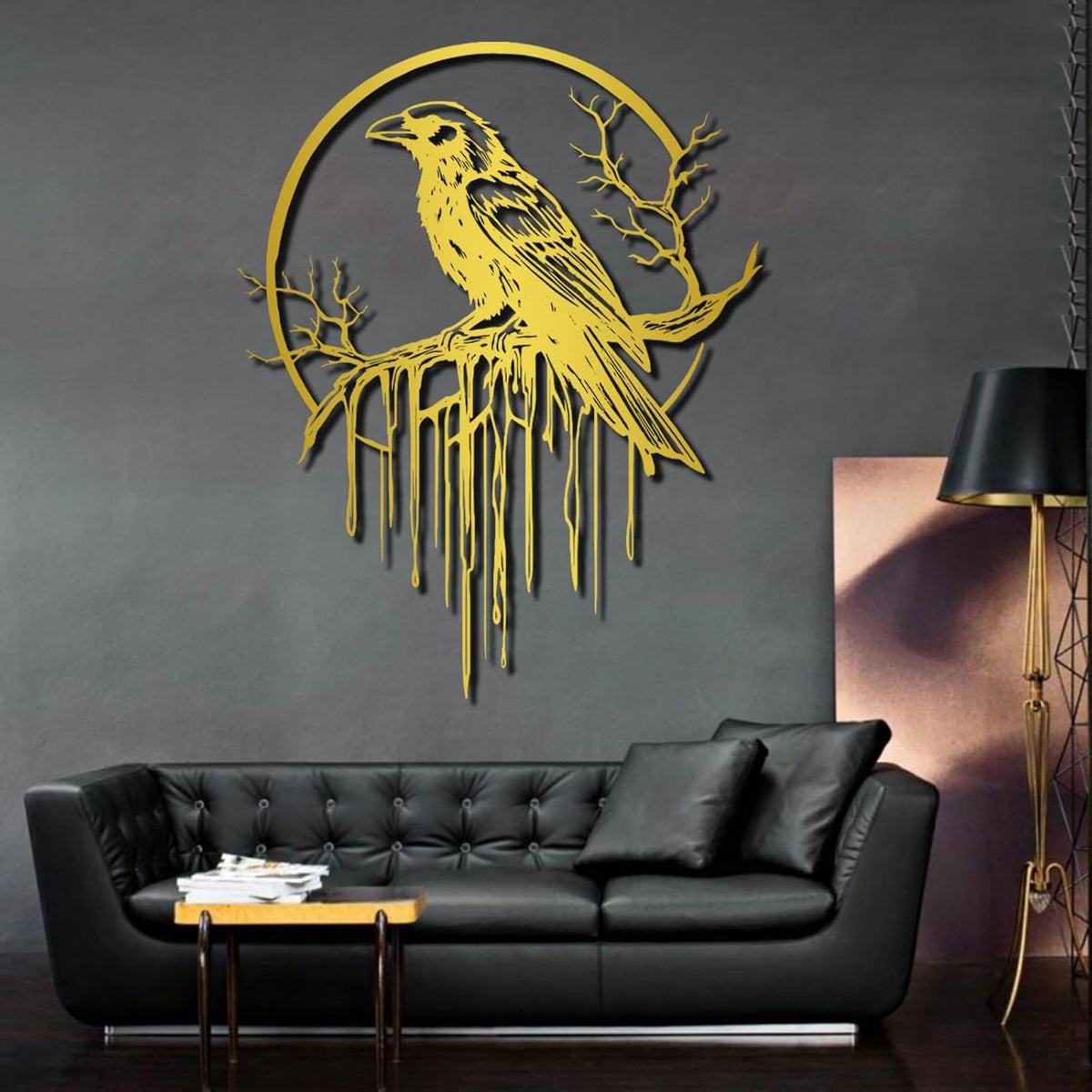 Crow Metal Wall Decor, Raven Wall Art, Large Gothic Raven Decor Hangings, Bird Wall Decor, Metal Tree Branch Decor, Ravens Sign, Raven Art for Living Room (White, 35"x28" | 90x72cm, metal wall art)