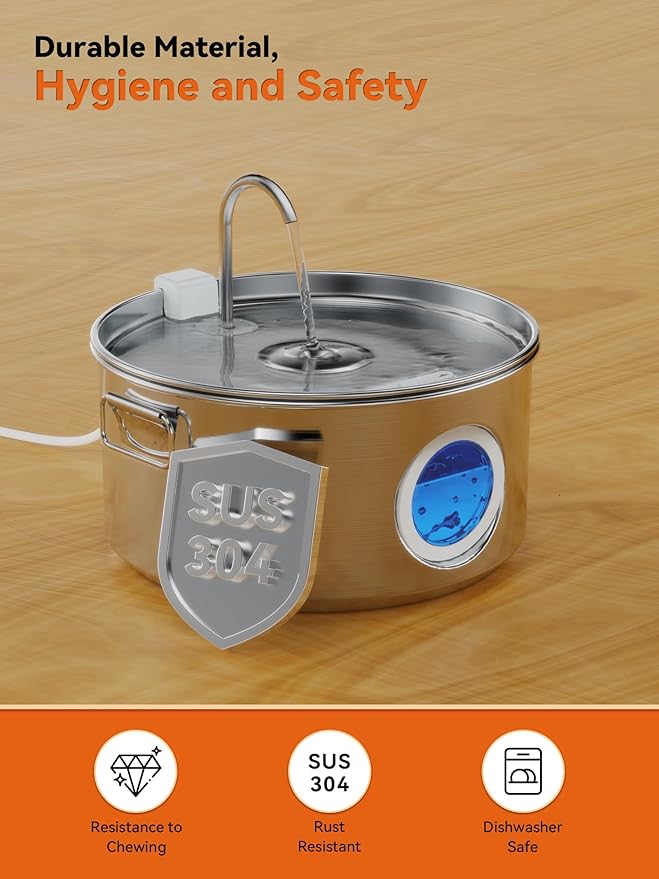 Dog Water Fountain for Large Dogs, 3.2Gal/406oz/12L Stainless Steel Pet Water Fountain, Quiet Dog Water Bowl Dispenser with Visible Window for Large Dog, Multi-pet Home