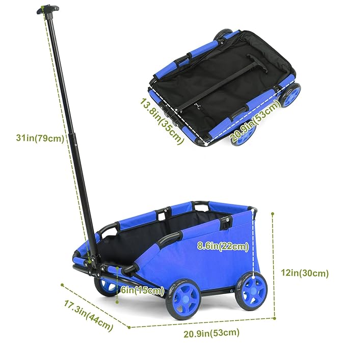 Mini Dog Strollers for Mini Pets, Foldable Multifunctional Shopping Carts with Extendable Pull Handle, Doggie Wagon Built-in Cushion and Safety Rope with Storage Bag (Blue)