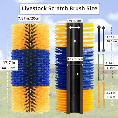 Livestock Scratching Brush 1 Pack, Itch Relief Goat Scratching Post | Horse Cow Goat Brushes for Scratching, Self-Grooming, Upgraded No-Strip Screws for Easy Install Barn Farm, Protects Fence