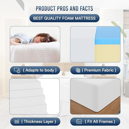 FDW | 12 Inch King Mattress | Medium Firm | Gel Memory Foam Mattress | White | Bed in a Box, CertiPUR-US Certified | Pressure Relief, Cooling Ventilated Foam | Washable Removable Cover