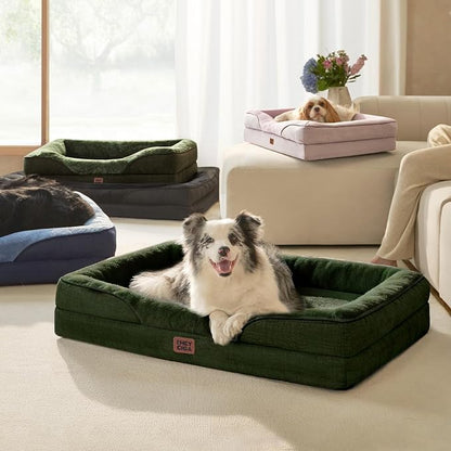 EHEYCIGA Orthopedic Dog Bed for Medium Dog, Memory Foam Dog Couch, Dark Green