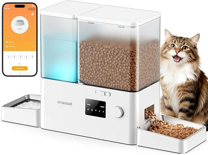 oneisall 5G WiFi Automatic Cat Feeder and Water Dispenser, 36Cups/8.5L | App Control, 2-in-1 Auto Cat Feeder, Gravity Water Dispenser, Large Capacity, Smart Cat Feeder for Dry Food, for Cats, Pets