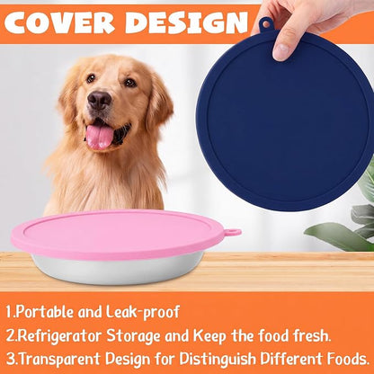 Patelai Stainless Steel Dog Bowls with Silicone Lids for 1.9 Cups Portable Food and Water Dishes for Pets Sealable Containers for 6.3" for Cats & Small Dogs(4 Pcs,Dark Blue,Pink)