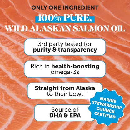 Wild Alaskan Salmon Oil for Dogs & Cats - Omega-3 Fish Oil with EPA + DHA Omega Fatty Acids, Sockeye Salmon, Skin & Coat Support, Pure Food Topper, Supports Joints, Brain & Heart Health - 16 oz