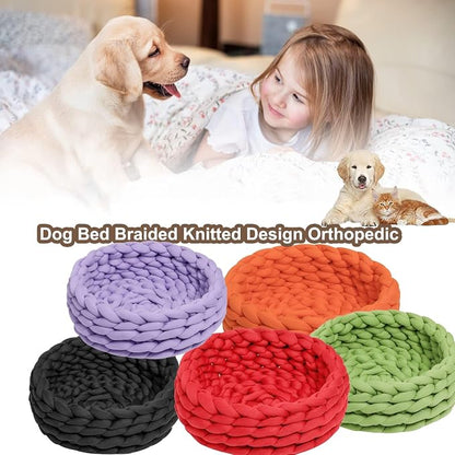 Woven Dog Bed Basket, Knitted Cotton Cat Bed Round Washable Woven Cat Pet Bed Chunky Dog Basket, Orthopedic, Chunky Knit Dog Nest,Dog Bed,Dog Cave,Dog Bedding(Gray,19")