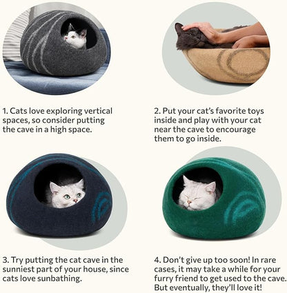 MEOWFIA Cat Cave – Premium Felt Cat Bed for Indoor Cats, Handmade Merino Wool (Pistachio, Medium)
