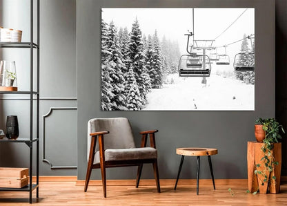Nature Wall Art Prints - Ocean Forest Mountain Lake Canvas Landscapes - Small to Extra Large Living Room Bedroom Kitchen Bathroom Décor (Ski Lift on Snowy Mountain, 28L" x 41W")