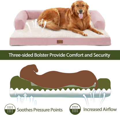 XXL Dog Bed with Bolsters, Orthopedic Dog Beds for Extra Large Dogs, Waterproof Dogs Beds XLarge with Removable Washable Cover, Nonskid Bottom (XX-Large,Pink)