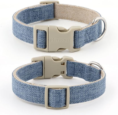 Plutus Pet Cotton Hemp Dog Collar and Leash Set, Adjustable Collar for Small, Medium, and Large Dogs, Heavy Duty and Soft on Skin, Haze Blue, S