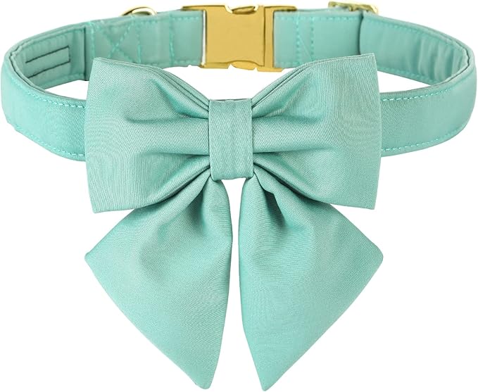 Maca Bates Mint Green Dog Collar with Cute Solid Sailor Bow Tie for Extra Large Girl Boy Dogs,Adjustbale Durable Breakaway Soft Collars with Bowtie for Female Male Puppy,Pet with Metal Buckle