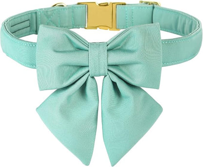 Maca Bates Mint Green Dog Collar with Cute Solid Sailor Bow Tie for Extra Large Girl Boy Dogs,Adjustbale Durable Breakaway Soft Collars with Bowtie for Female Male Puppy,Pet with Metal Buckle
