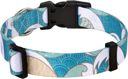 MarukoPet Dog Collar, Adjustable for Small Medium Large Dogs Puppy, Cute Design with Bohemia Floral Tribal Geometric Patterns Boys Girls Dog Collar(Sea Wave-M)