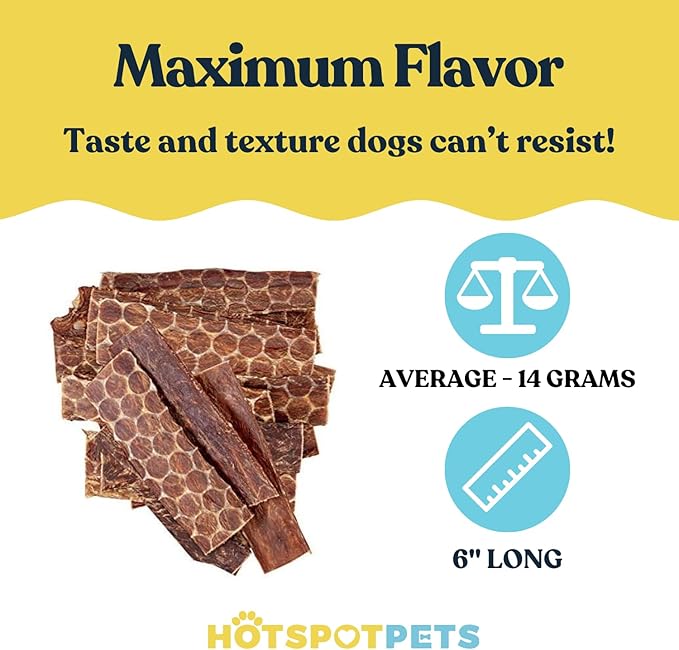 hotspot pets Beef Esophagus Dog Treats (6 INCHES) (1LB Bag) Grass Fed with No Added Hormone All Natural Jerky Dog Treats - Chews Rich in Glucosamine & Chondroitin for Joint Health
