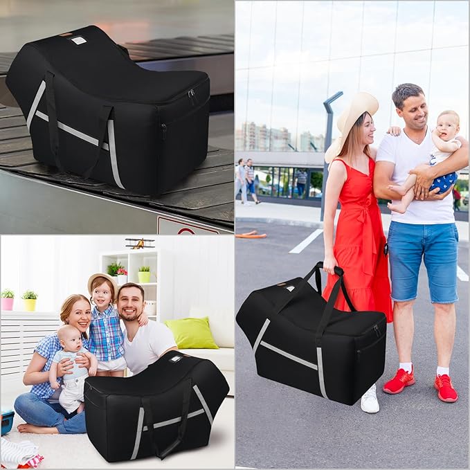 Infant Car Seat Travel Bag for Airplane Compatible with All Nuna Pipa Car Seat and Base,Chicco KeyFit 30 and Base, Padded Car Seat Bags for Air Travel,Car Seat Gate Check Bag with Side Pocket, Black
