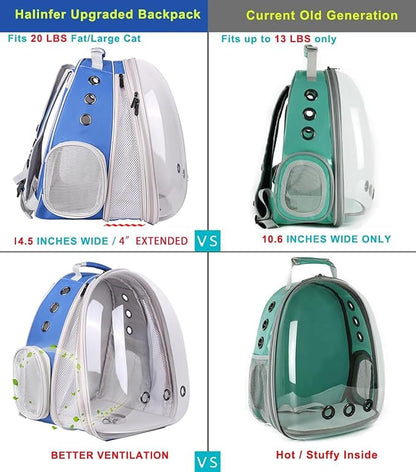 Front Expandable Cat Backpack Carrier, Fit up to 20 lbs, Space Capsule Astronaut Bubble Window Pet Backpack to Carry and Transport Large Cat and Small Puppy Blue