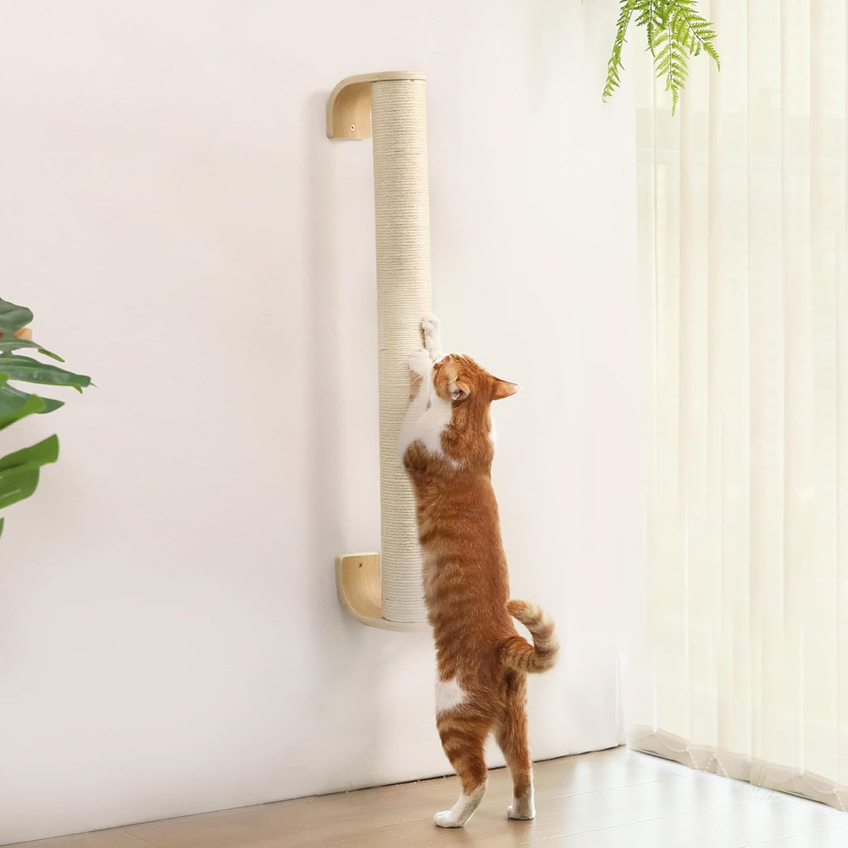 FUKUMARU Cat Wall Scratcher, 28" Wall Mounted Kitten Scratching Post, Sturdy Sisal Climbing Tree for Indoor Cats