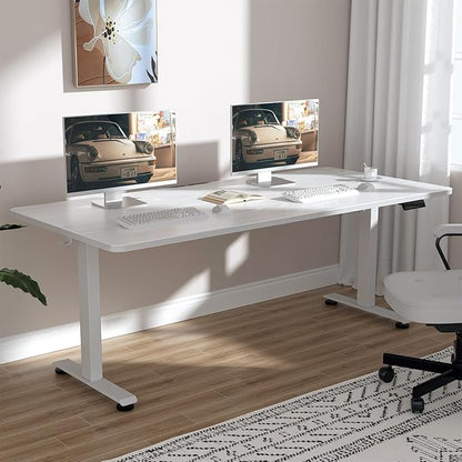 Veken 63x27.6 Inch Large Electric Standing Desk, Heights Adjustable,Sit to Stand Up, Work Home Office Computer Table for Walking Pad, Gifts for Dad, Wooden Desktop Desks, White