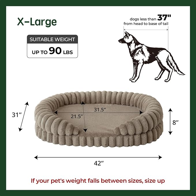 BALANCE Calming Dog Bed for Extra Large Dogs, 42 Inches Oval Washable XL Pet Bed with Sides, Orthopedic Pet Couch Sofa with Non-Slip Bottom, Oatmeal
