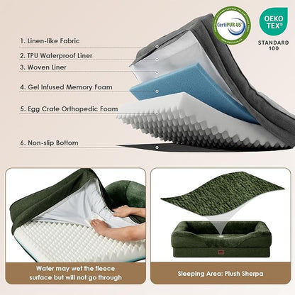 EHEYCIGA Orthopedic Dog Bed for Medium Dog, Memory Foam Dog Couch, Dark Green
