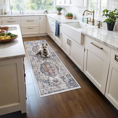 2x5 Washable Hallway Runner Rug: Indoor Farmhouse Non-Slip Entry Kitchen Rugs Oriental Thin Light Weight Carpet for Living Room Bedroom Soft Water Resisitant Floor Mat for Bathroom Laudry(2X5,Brick)