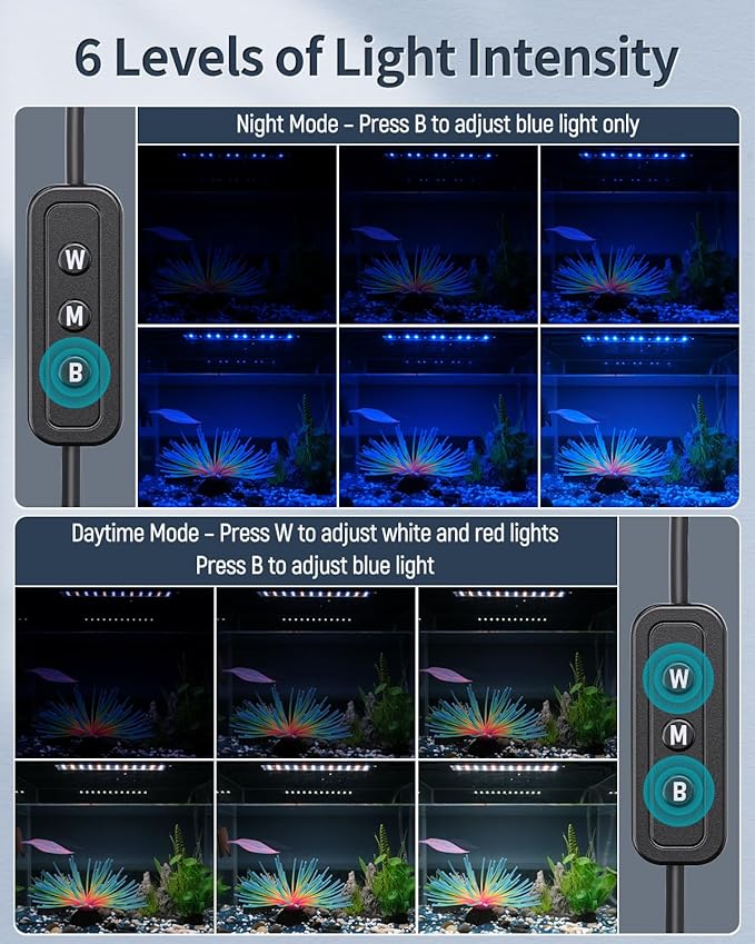 Pawfly 6 W Aquarium LED Light for 6" to 10" Fish Tanks Extendable Fish Tank Light with Full Spectrum Brilliant White Blue Red Lights with Daytime & Night Modes and Adjustable Brightness